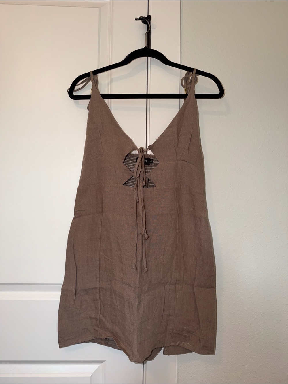 Linen Tie-Front Dress in Taupe